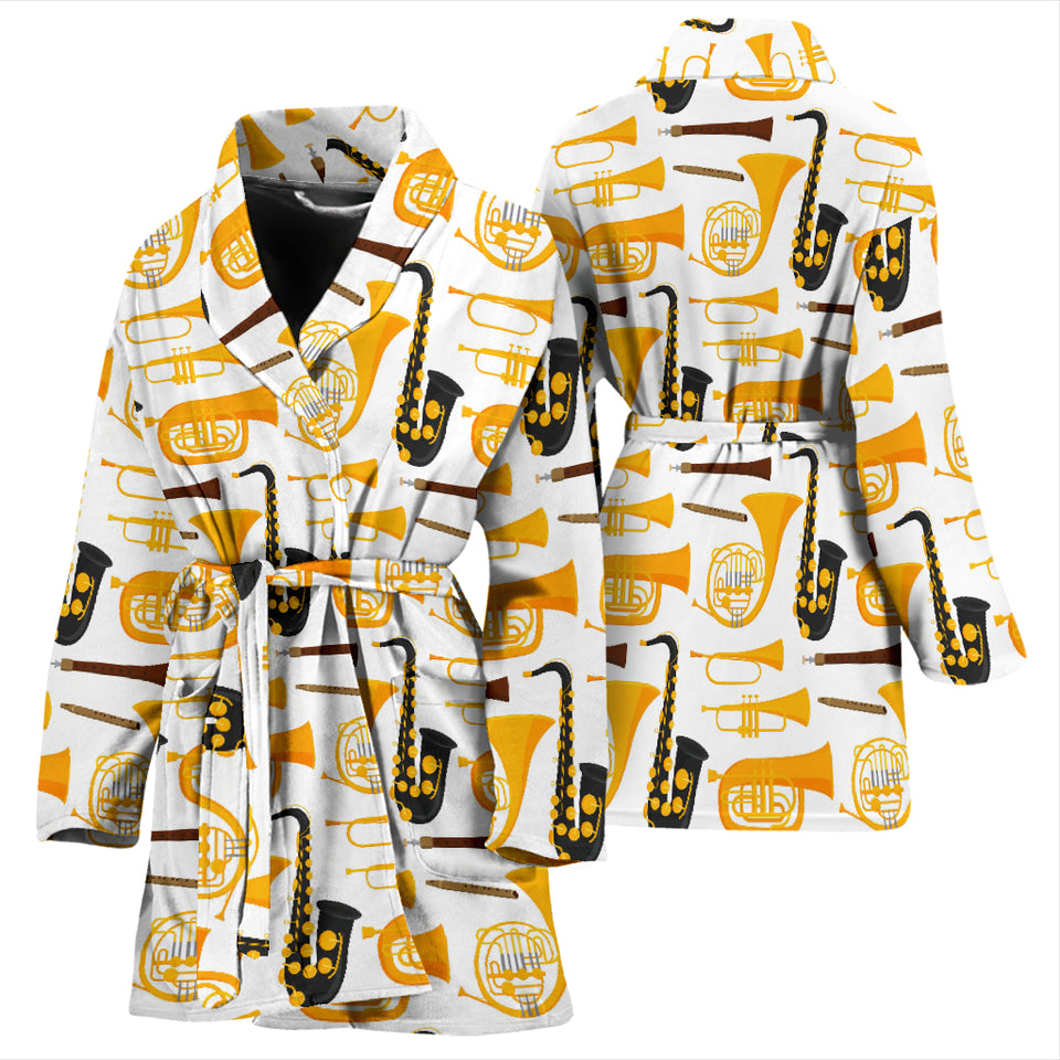 Saxophone Theme Pattern Women Bathrobe