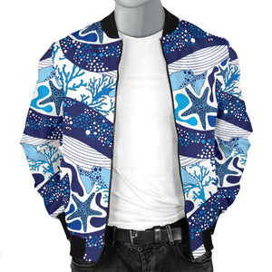 Whale Starfish Pattern Men Bomber Jacket