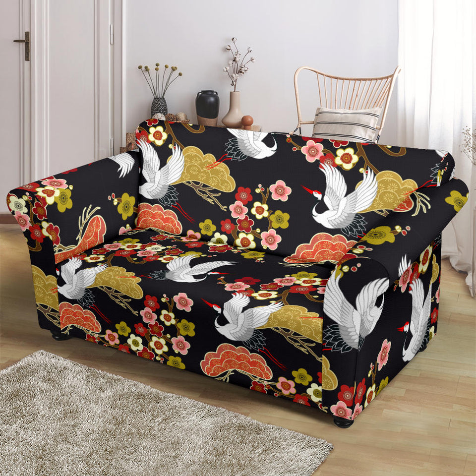 Japanese Crane Pattern Loveseat Couch Slipcover