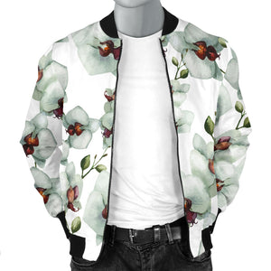 White Orchid Pattern Men Bomber Jacket