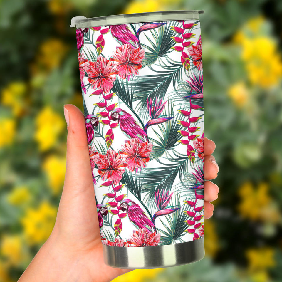 Pink Parrot Heliconia Pattern Tumbler