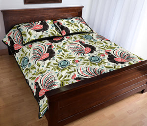 Rooster Chicken Leaves Pattern Quilt Bed Set