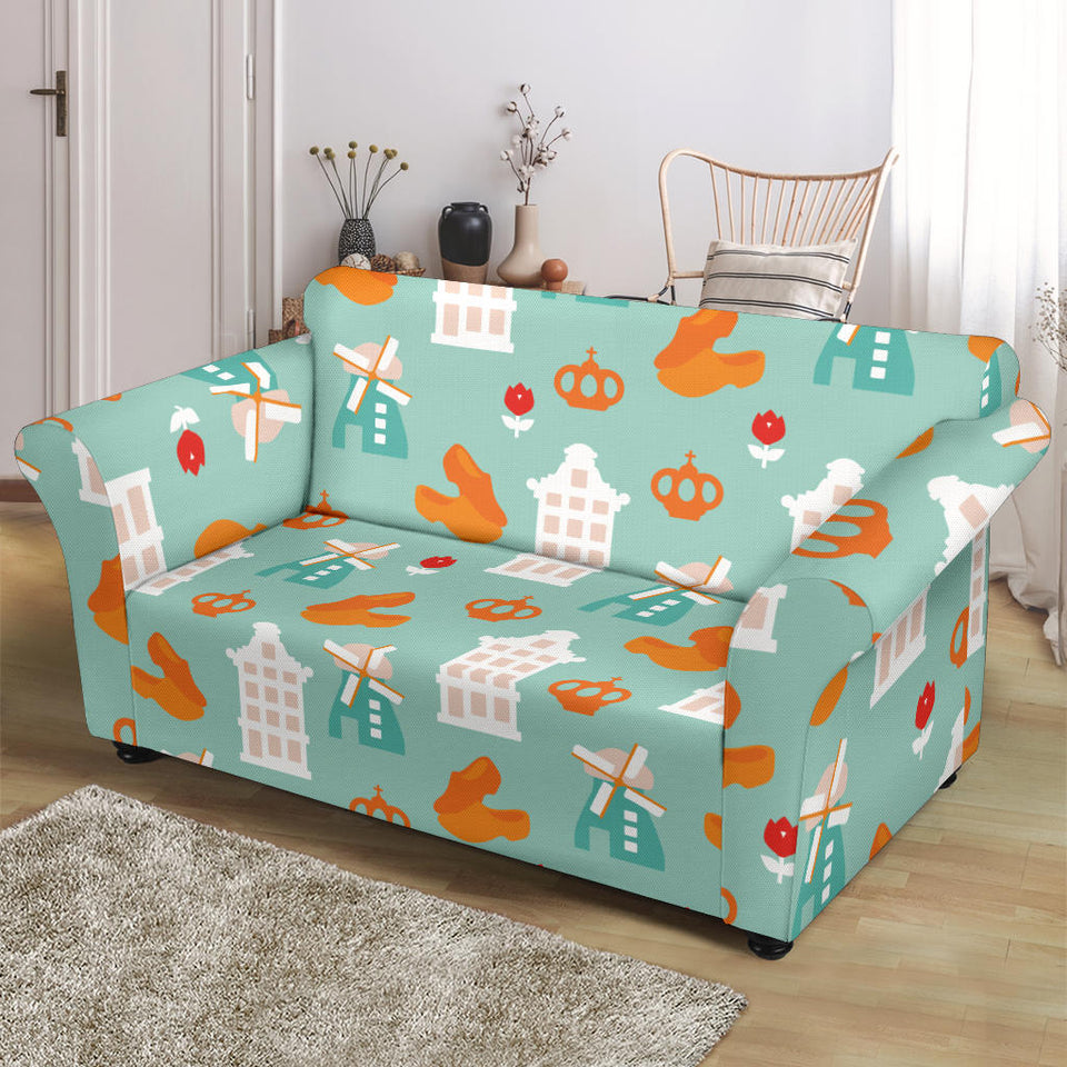 Windmill Pattern Theme Loveseat Couch Slipcover