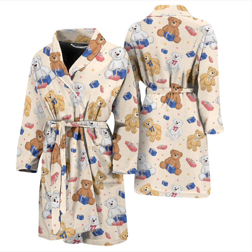 Teddy Bear Pattern Print Design 01 Men Bathrobe