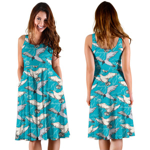 Seagull Pattern Print Design 03 Sleeveless Midi Dress