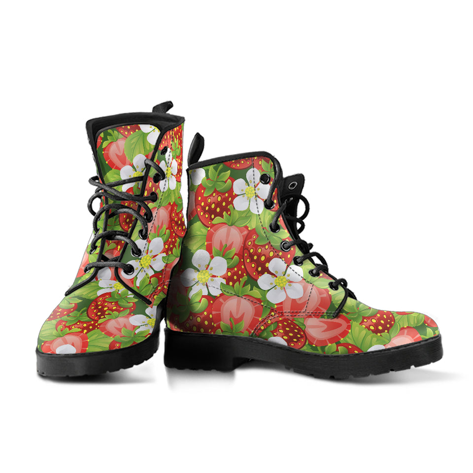 Strawberry Leaves Flower Pattern Leather Boots