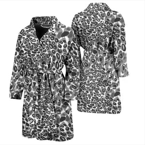 Gray Leopard Texture Pattern Men Bathrobe