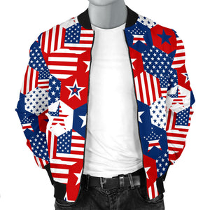 USA Star Hexagon Pattern Men Bomber Jacket