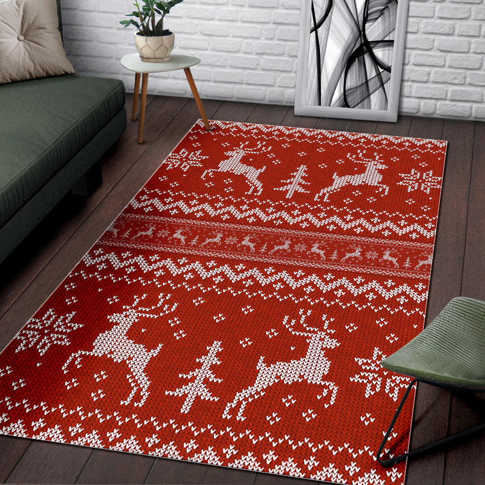 Deer Sweater Printed Red Pattern Area Rug