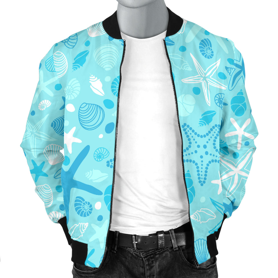 Starfish Shell Blue Theme Pattern Men Bomber Jacket