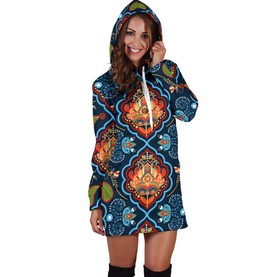 Indian Traditional Pattern Women Hoodie Dress