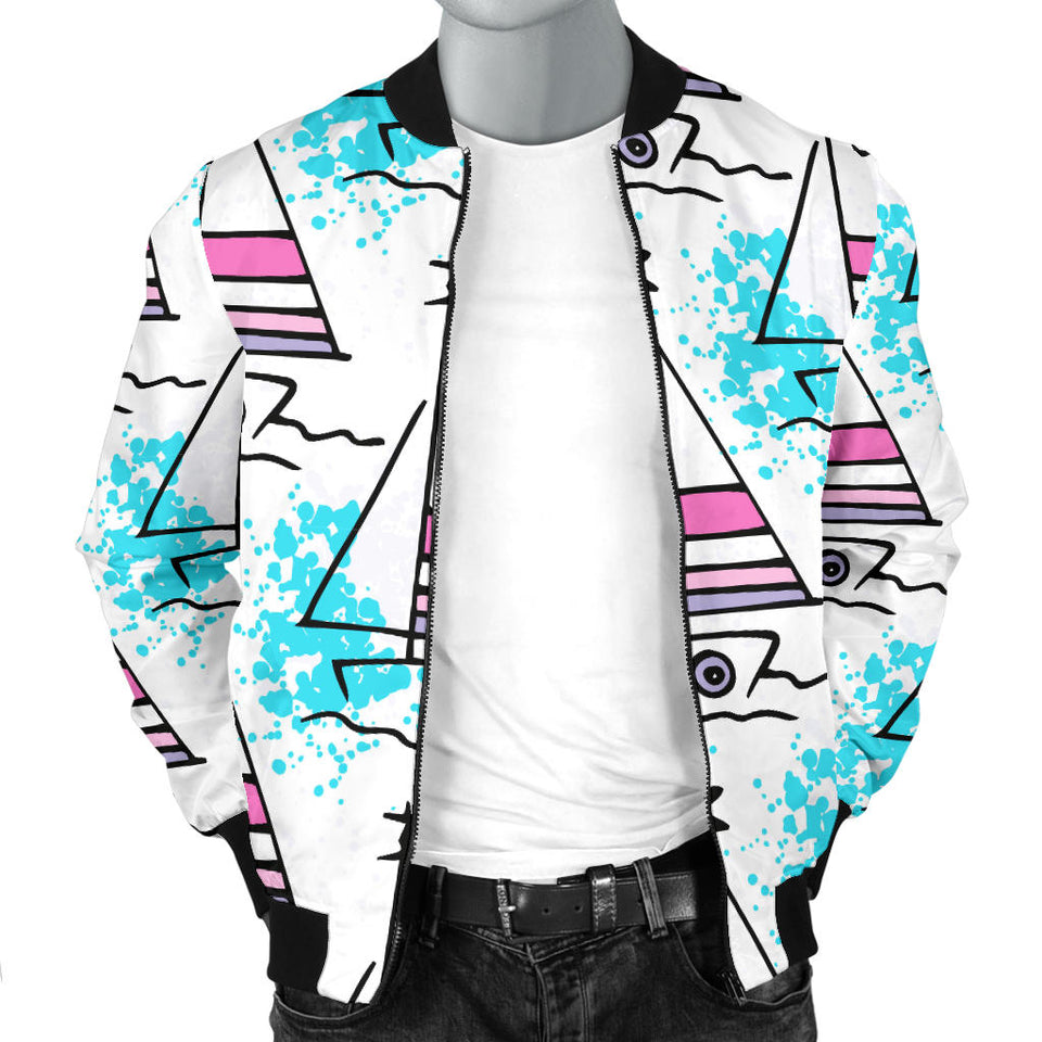 Sailboat Pattern Men Bomber Jacket