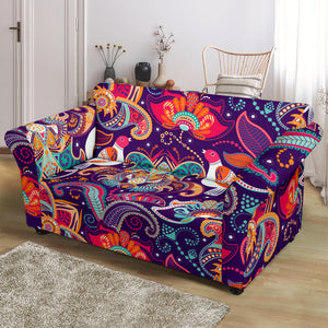 Indian Pattern Background Loveseat Couch Slipcover