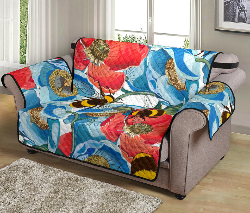 Bee Red and Blue Hibiscus Pattern Loveseat Couch Cover Protector