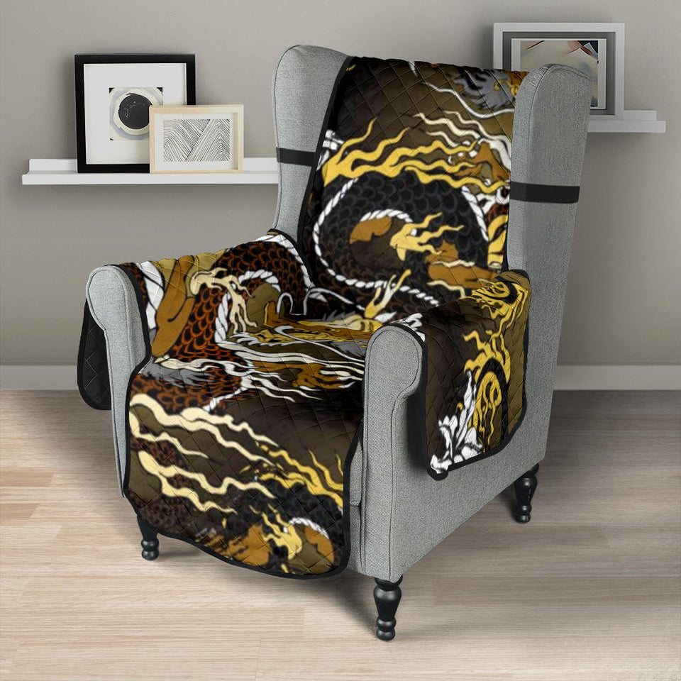 Gold Dragon Pattern Chair Cover Protector