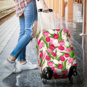 Pink White Tulip Pattern Luggage Covers