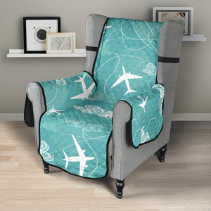 Airplane Cloud Pattern Green Background Chair Cover Protector