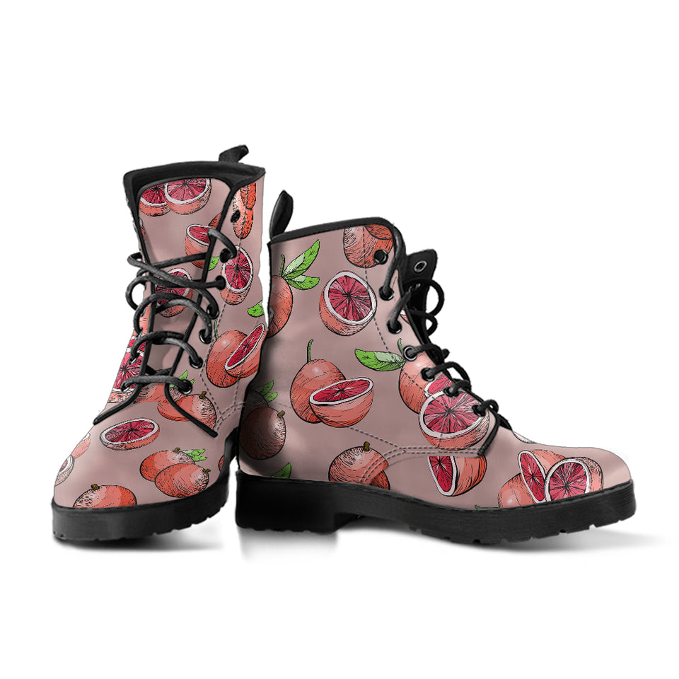 Grapefruit Pattern Background Leather Boots