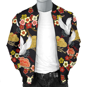 Japanese Crane Pattern Men Bomber Jacket