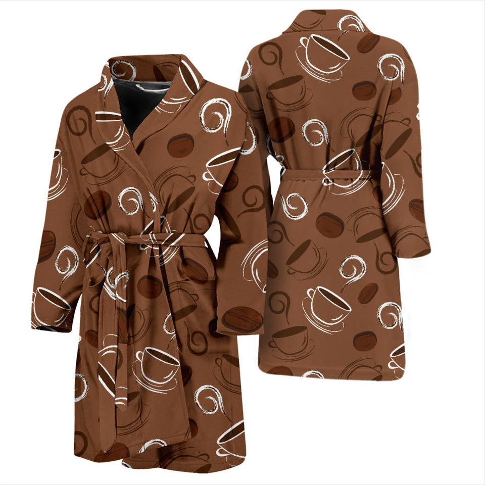 Coffee Cup and Coffe Bean Pattern Men Bathrobe