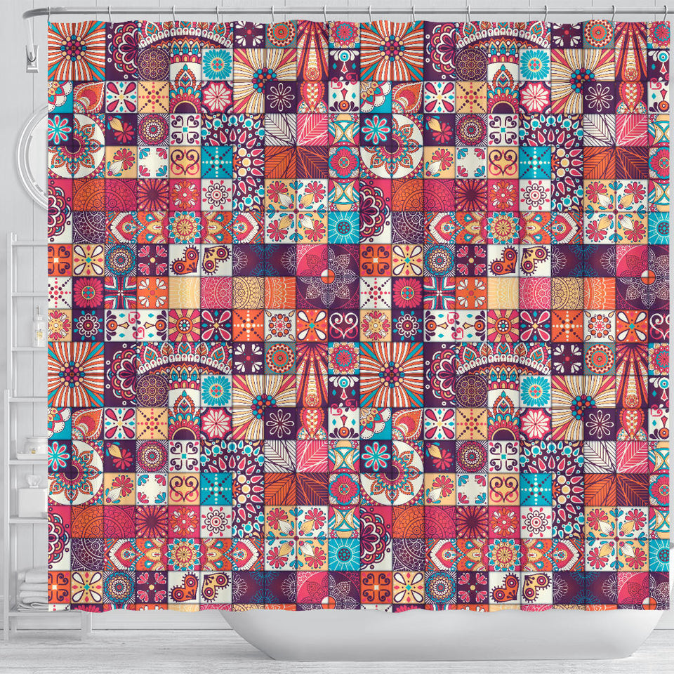 Vintage Decorative Elements Arabic Morocco Pattern Shower Curtain Fulfilled In US