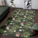 Green Dragon Rose Flower Pattern Area Rug