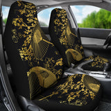Gold Fan Flower Japanese Pattern Universal Fit Car Seat Covers