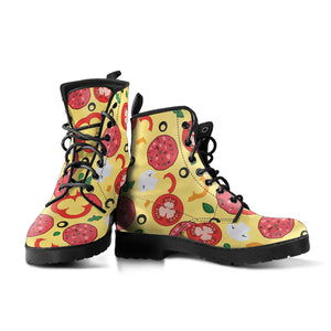 Pizza Tomato Salami Texture Pattern Leather Boots