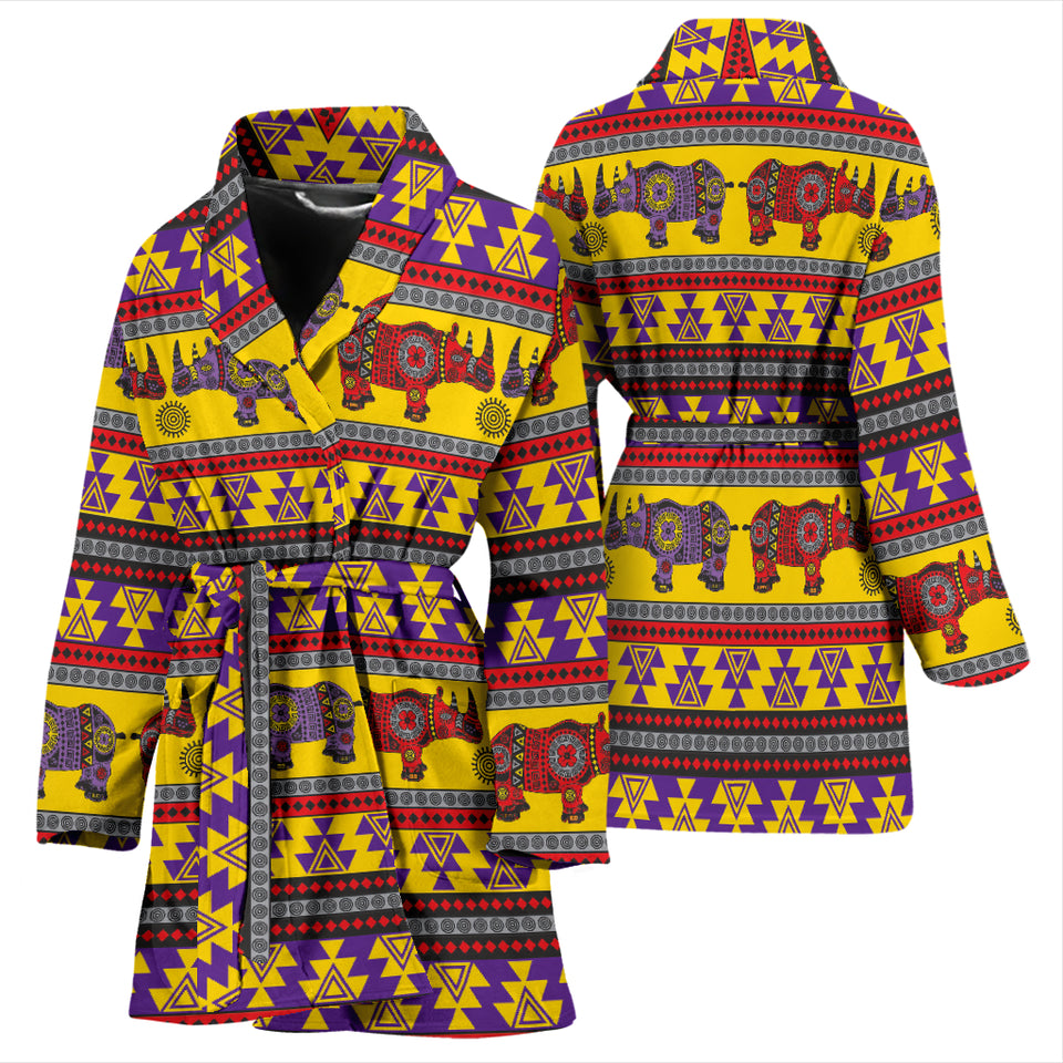 Rhino African Afro Dashiki Adinkra Kente Ethnic Motifs Women Bathrobe