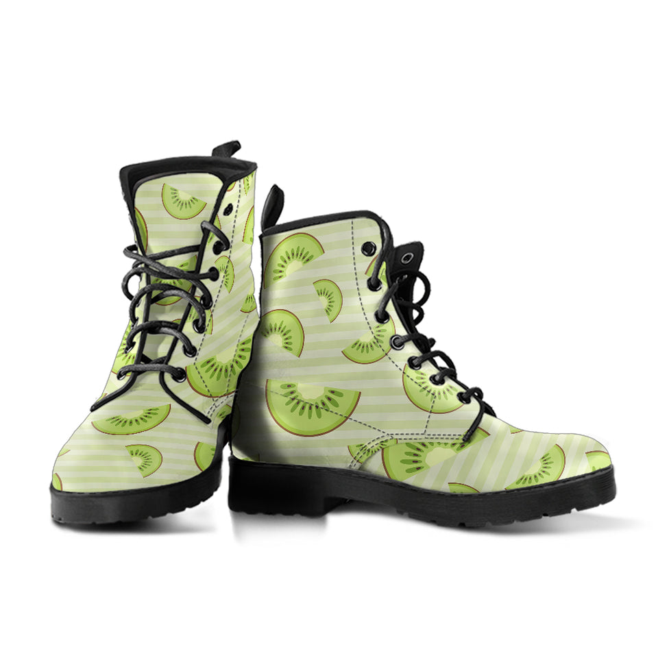 Kiwi Pattern Striped Background Leather Boots