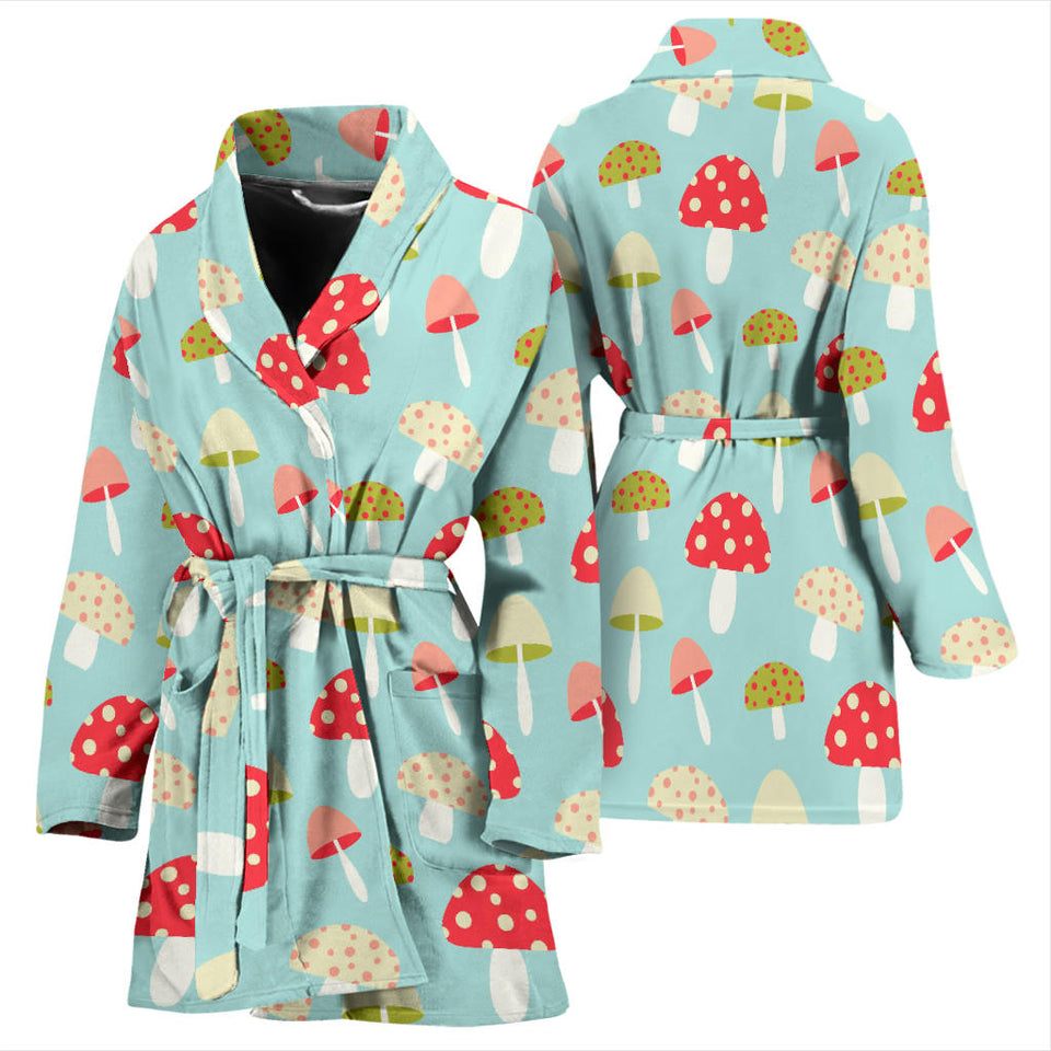 Mushroom Pattern Background Women Bathrobe