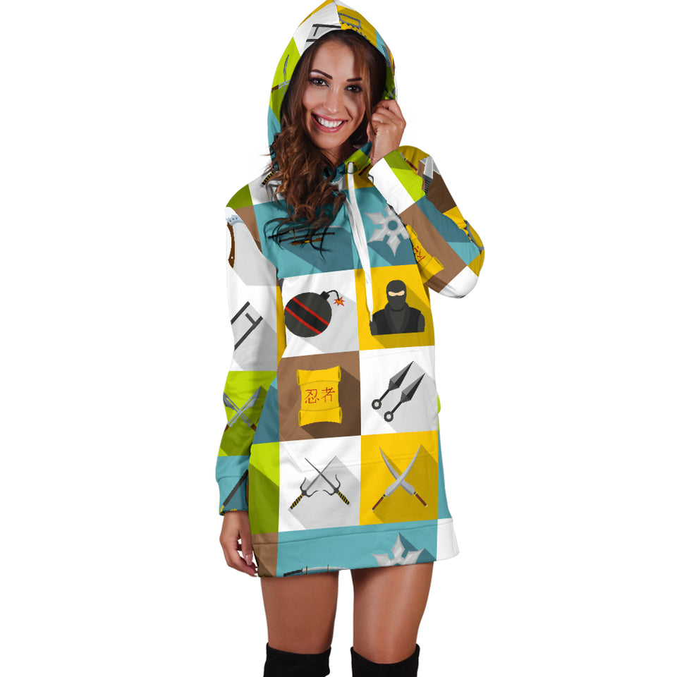 Ninja Weapon Set Pattern Women Hoodie Dress