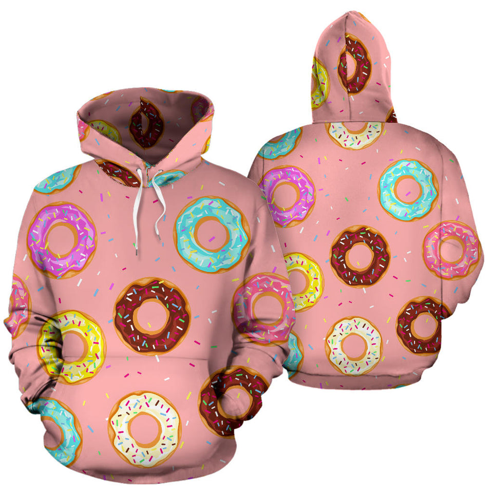 Donut Pattern Pink Background Men Women Pullover Hoodie