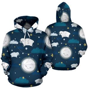Sheep Playing Could Moon Pattern  Men Women Pullover Hoodie