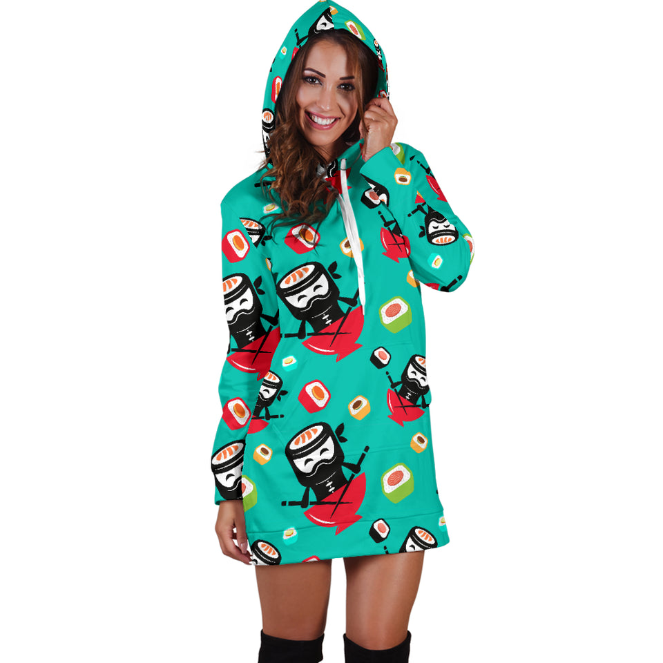 Ninja Sushi Pattern Women Hoodie Dress