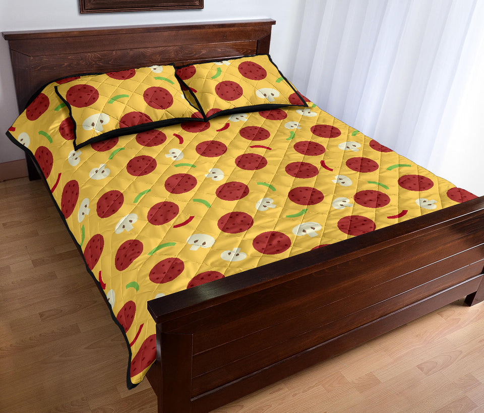 Pizza Salami Mushroom Texture Pattern Quilt Bed Set