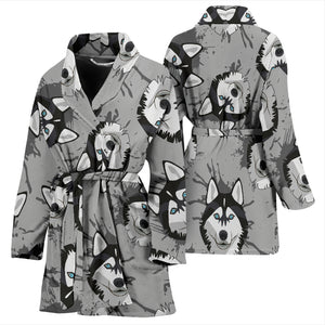 Siberian Husky Pattern Theme Women Bathrobe