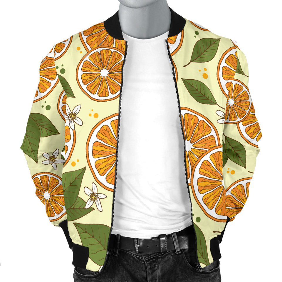 Sliced Orange Leaves  Pattern Men Bomber Jacket