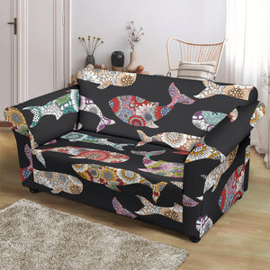 Whale Flower Tribal Pattern Loveseat Couch Slipcover