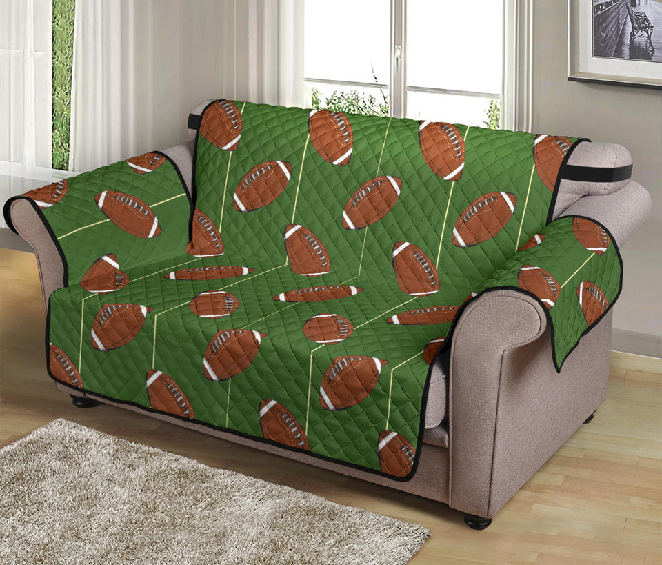 American Football Ball Pattern Green Background Loveseat Couch Cover Protector