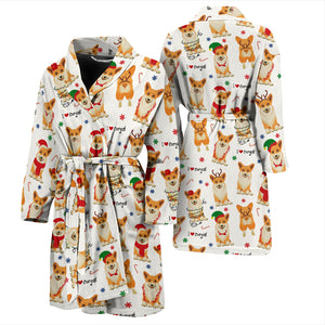 Christmas Corgi Pattern Background Men Bathrobe