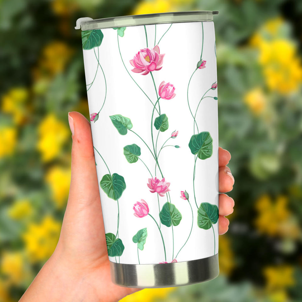 Pink Lotus Waterlily Flower Pattern Tumbler