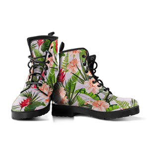 Heliconia Hibiscus Leaves Pattern Leather Boots