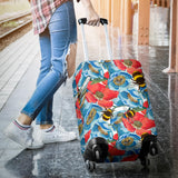 Bee Red and Blue Hibiscus Pattern Luggage Covers