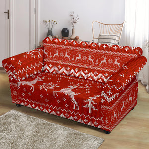 Deer Sweater Printed Red Pattern Loveseat Couch Slipcover