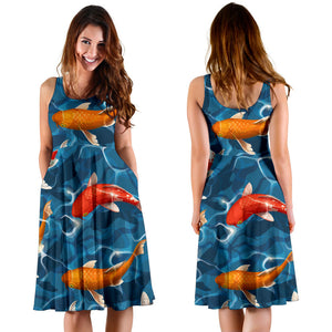 Koi Fish Carp Fish in Water Pattern Sleeveless Midi Dress