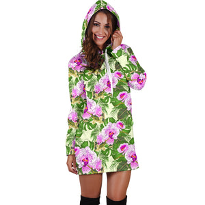 Orchid Leaves Pattern Women Hoodie Dress