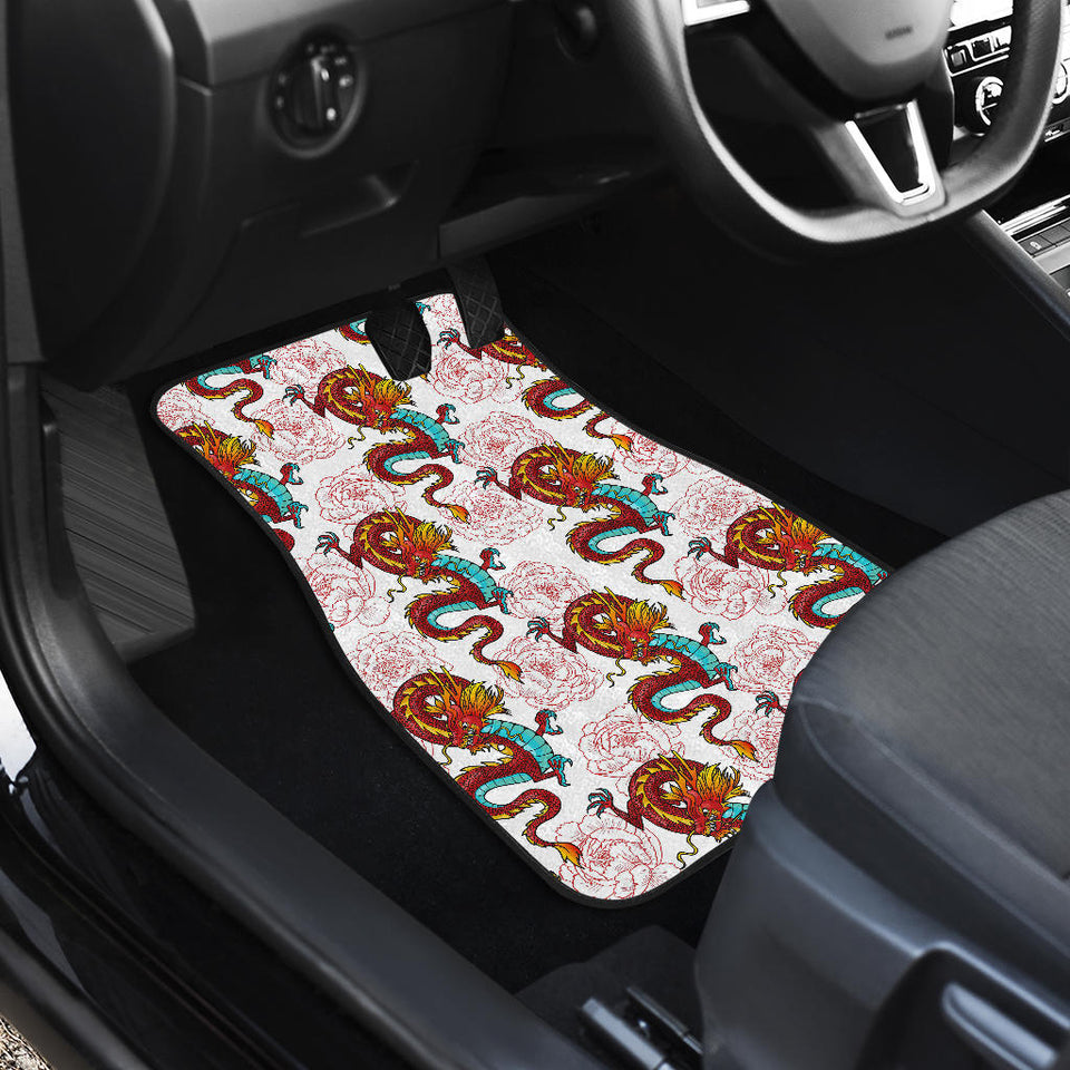Red Dragon Hibiscus Pattern Front Car Mats