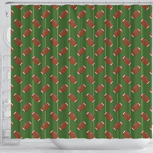 American Football Ball Pattern Green Background Shower Curtain Fulfilled In US