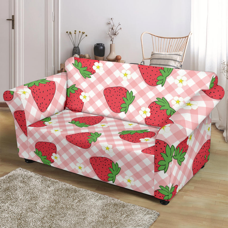 Strawberry Pattern Stripe Background Loveseat Couch Slipcover